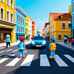 **

"Robocar Poli and his team (Amber, Roy, Helly) teaching children about road safety. The scene is a bright, colorful town square with pedestrian crossings and traffic lights. Children are fully clothed in modest outfits, attentively listening to Poli. Safe for work, appropriate content, fully clothed, family-friendly, perfect anatomy, natural proportions, professional illustration, high quality."

**