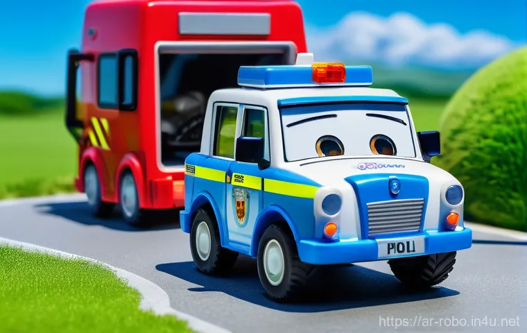 로보카폴리 캐릭터별 역할 - **Prompt:** A vibrant, action-packed scene depicting the Robocar Poli rescue team (Poli, Roy, Amber,...
