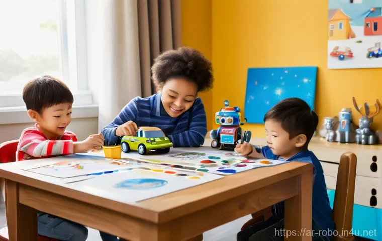 로보카폴리 팬커뮤니티 - **Prompt:** A group of diverse children (ages 5-10), fully clothed in comfortable, everyday wear, ar...