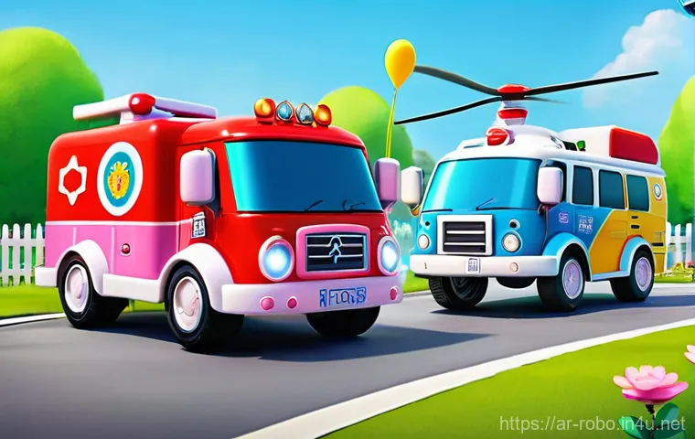 로보카폴리의 인기 비결 - **Robocar Poli Teamwork in Action:**
    "A vibrant, high-quality animated scene depicting the Roboc...