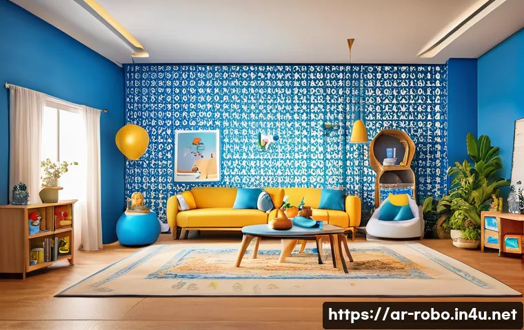로보카폴리와 유행어 - A warm and lively family gathering in a modern Arab home, featuring adults and children happily inte...