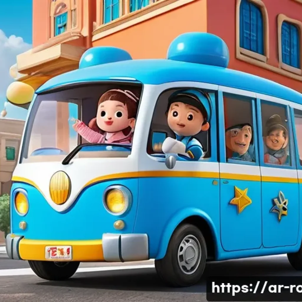 로보카폴리 애니메이션 배경 음악 - A vibrant and colorful scene depicting the main characters of "Robocar Poli" engaged in a musical ad...