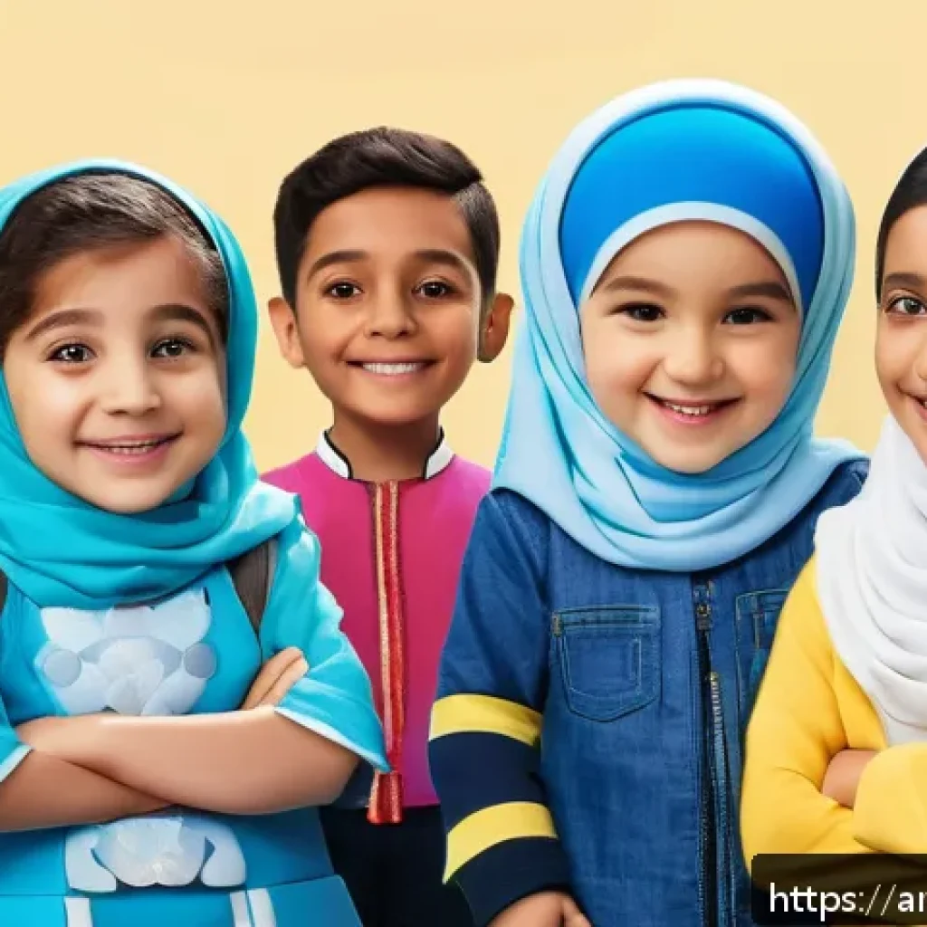 로보카폴리 팬덤 간의 상호작용 - A vibrant digital community gathering themed around Robocar Poli, featuring diverse Arab families in...