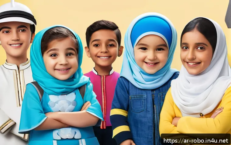 로보카폴리 팬덤 간의 상호작용 - A vibrant digital community gathering themed around Robocar Poli, featuring diverse Arab families in...