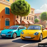 Home 22 로보카폴리 책 시리즈 - A colorful, engaging scene featuring friendly animated cars with expressive eyes and smiling faces, ...